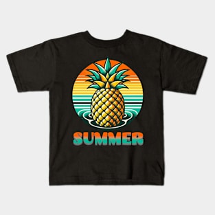 Pineapple Summer Retro Art Kids T-Shirt